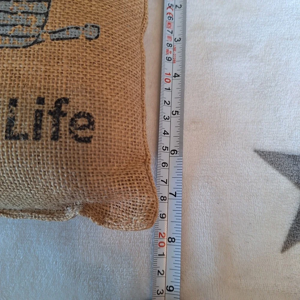 The Good Life Camper Jute Burlap Throw Pillow Travel Cabin RV Made In India